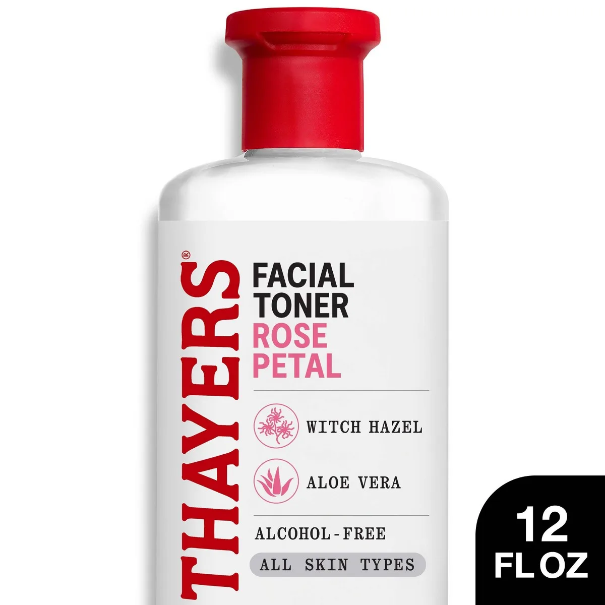 Thayers Rose Petal Facial Toner with Witch Hazel in 12 oz plastic bottle