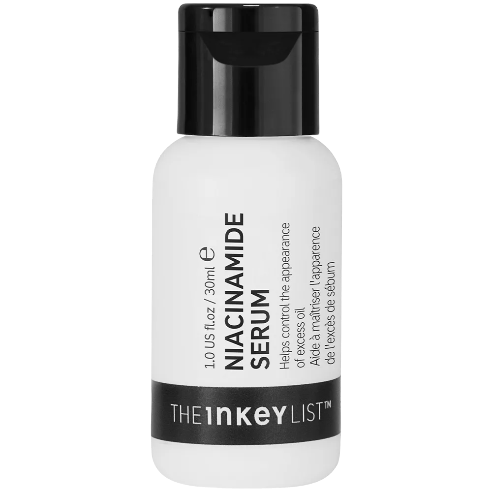 The INKEY List Niacinamide Serum in a frosted dropper bottle with orange accent