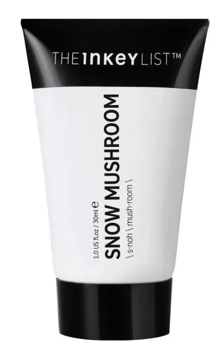 The INKEY List Snow Mushroom Moisturizer in a small white tube with minimalist branding