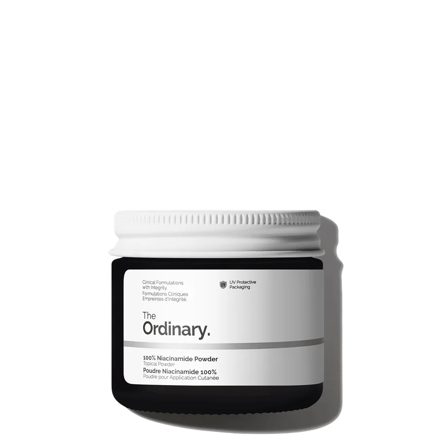 The Ordinary 100% Niacinamide Powder in amber glass jar