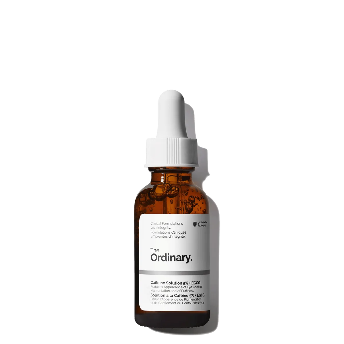 The Ordinary Caffeine Solution 5% + EGCG eye serum in frosted glass dropper bottle