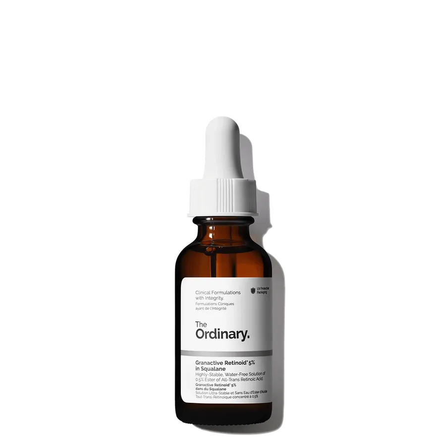 The Ordinary Granactive Retinoid 5% in Squalane in amber glass dropper bottle