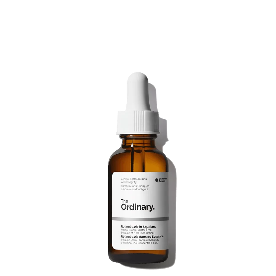 The Ordinary Retinol 0.2% in Squalane amber glass dropper bottle