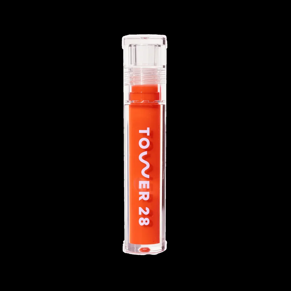 Tower 28 ShineOn Lip Jelly clear glass tube with doe-foot wand
