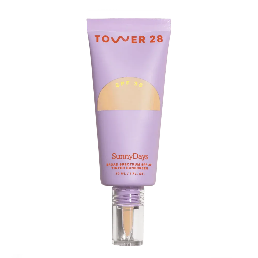 Tower 28 SunnyDays SPF 30 Tinted Sunscreen Foundation in frosted glass pump bottle