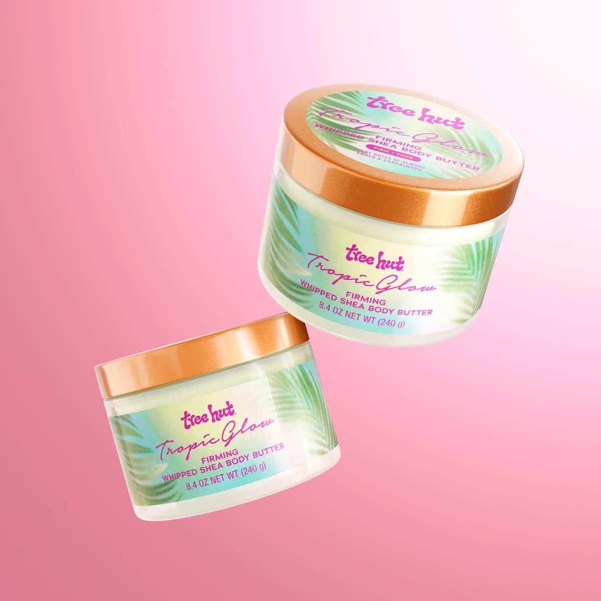 Tree Hut Tropic Glow Firming Whipped Body Butter in plastic tub with tropical label