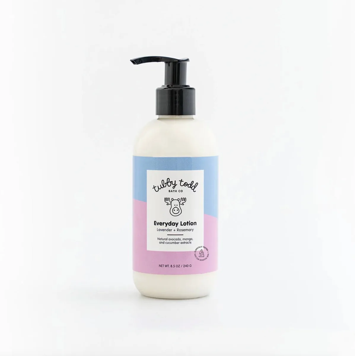 Tubby Todd Everyday Lotion 8 oz fragrance-free pump bottle on a plain background