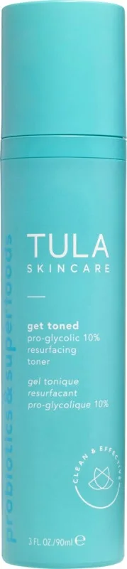 Tula Skincare Get Toned Pro-Glycolic 10% Resurfacing Toner pearl blue bottle