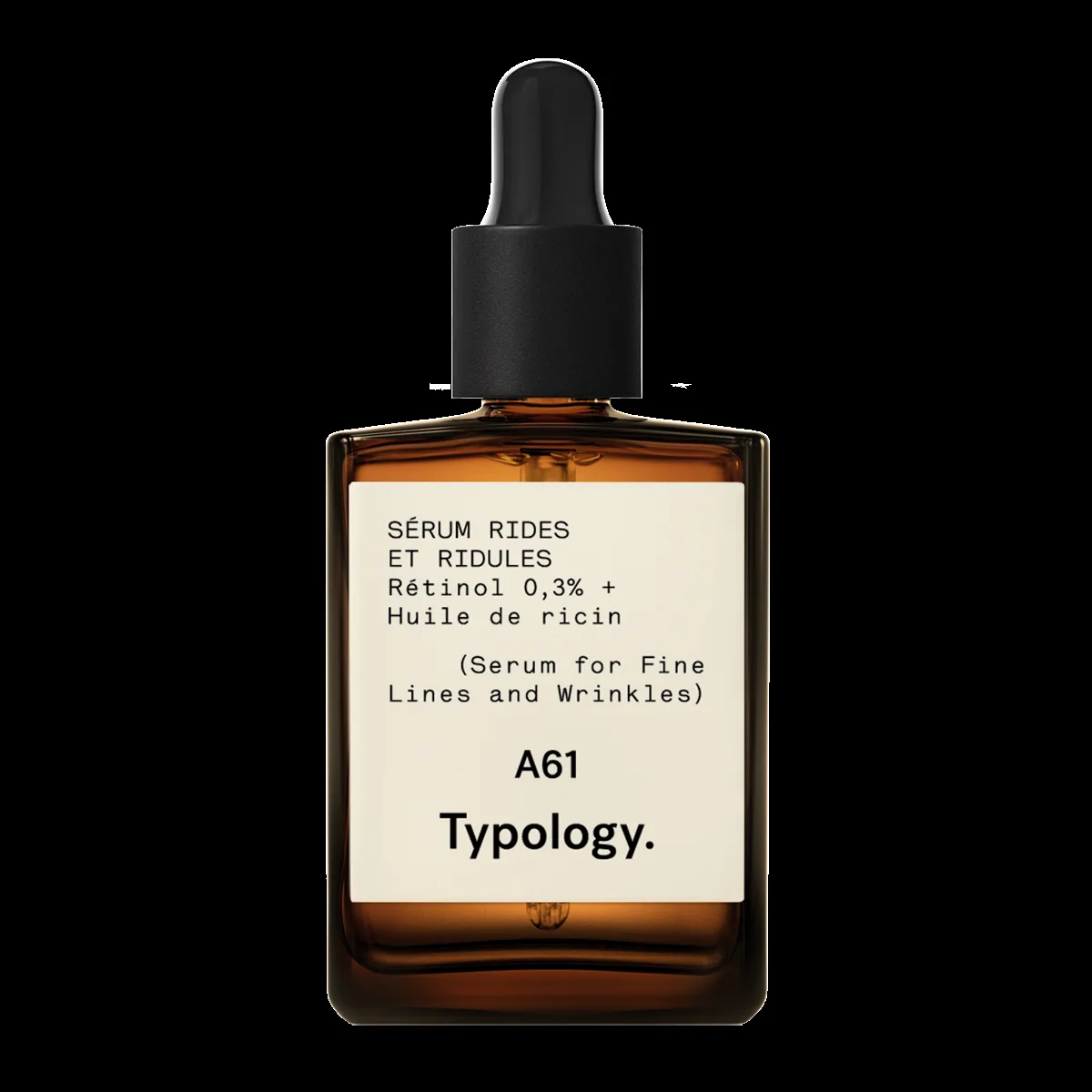 Typology 1% Retinol + Squalane Serum in a 15ml amber glass dropper bottle