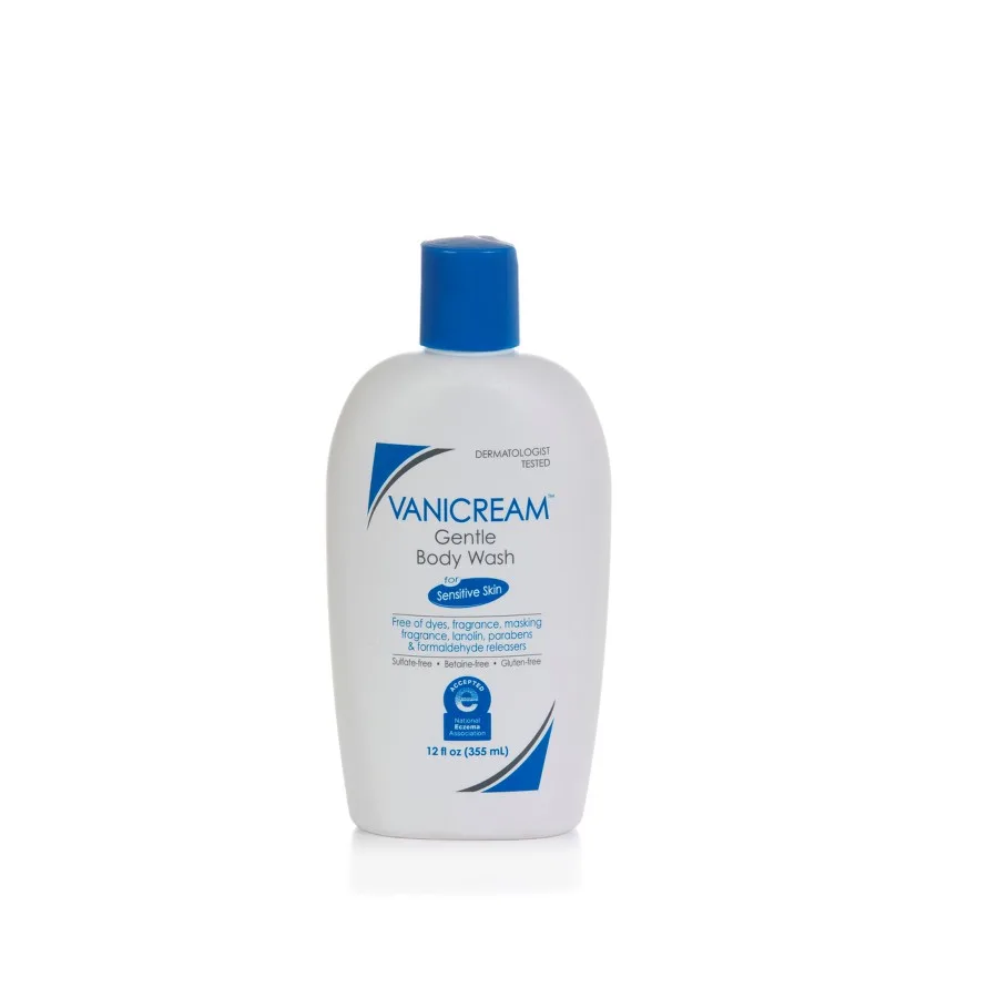Vanicream Gentle Body Wash 12 fl oz bottle with blue and red branding