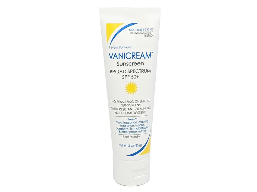 Vanicream Sunscreen Broad Spectrum SPF 50+ tube with mineral zinc oxide protection
