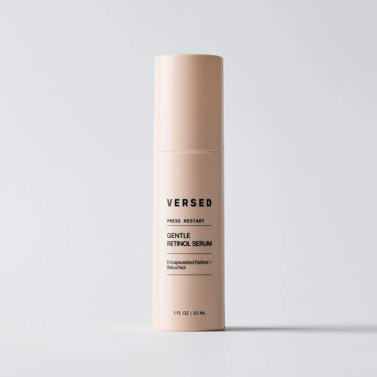 Versed Press Restart Gentle Retinol Serum pump bottle with green-tinted retinol and bakuchiol serum
