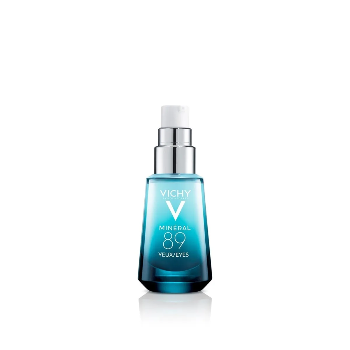 Vichy Minéral 89 Eyes hyaluronic acid eye gel-cream in glass bottle with pump dispenser, 15 mL