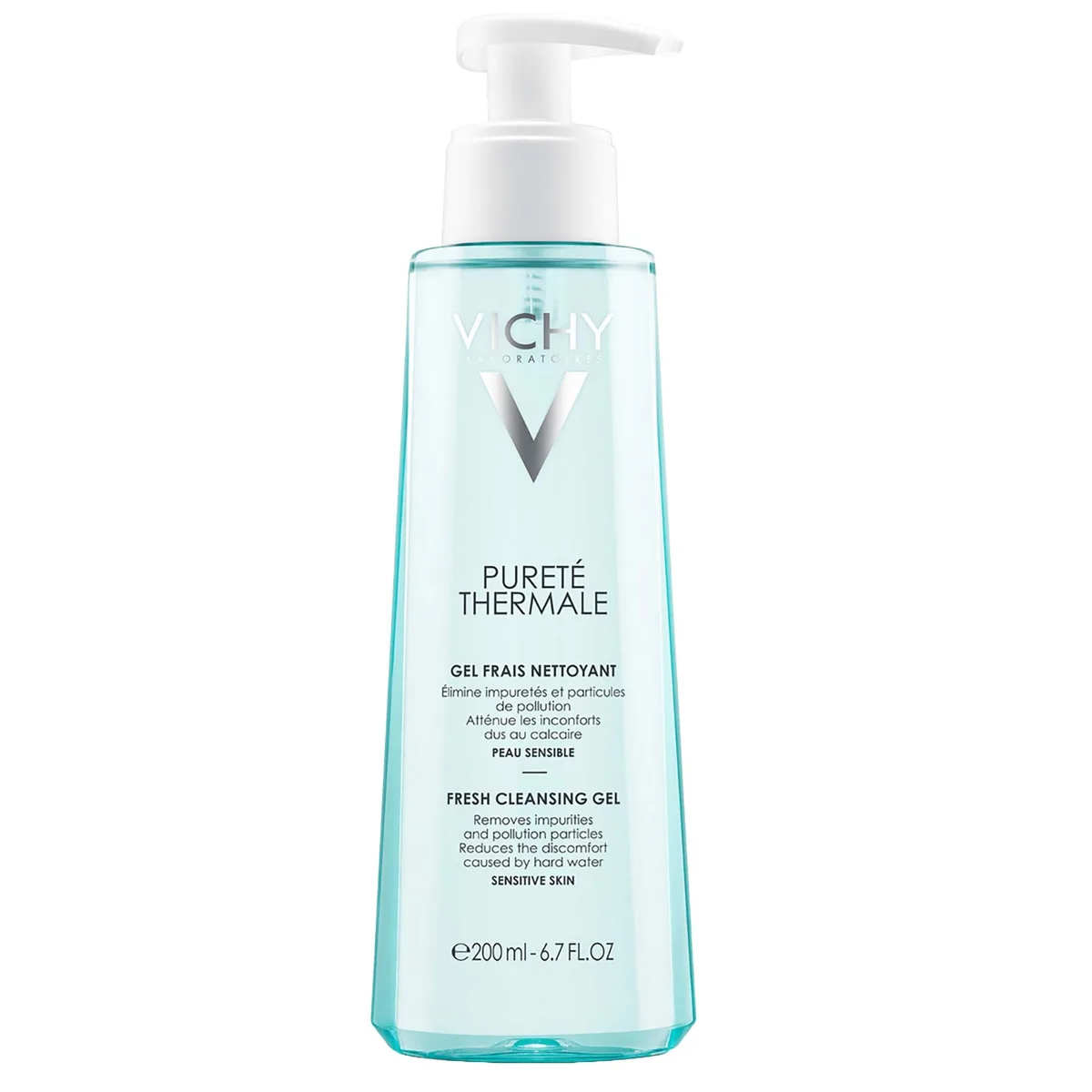 Vichy Pureté Thermale Fresh Cleansing Gel white tube with blue accents 200 mL