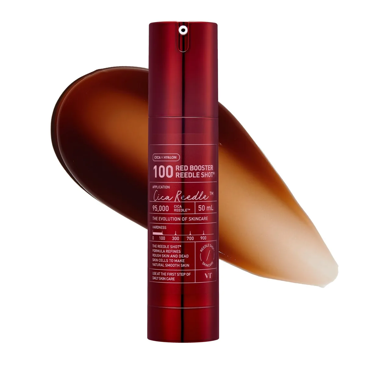 VT Cosmetics Red Booster Reedle Shot 100 in red-accented jar with Dragon's Blood and silica spicule delivery system