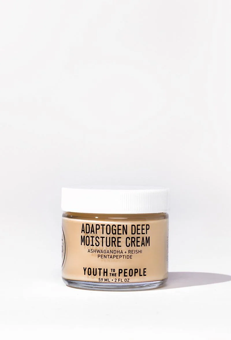 Youth to the People Adaptogen Deep Moisture Cream in amber glass jar with rhodiola, ashwagandha, and reishi