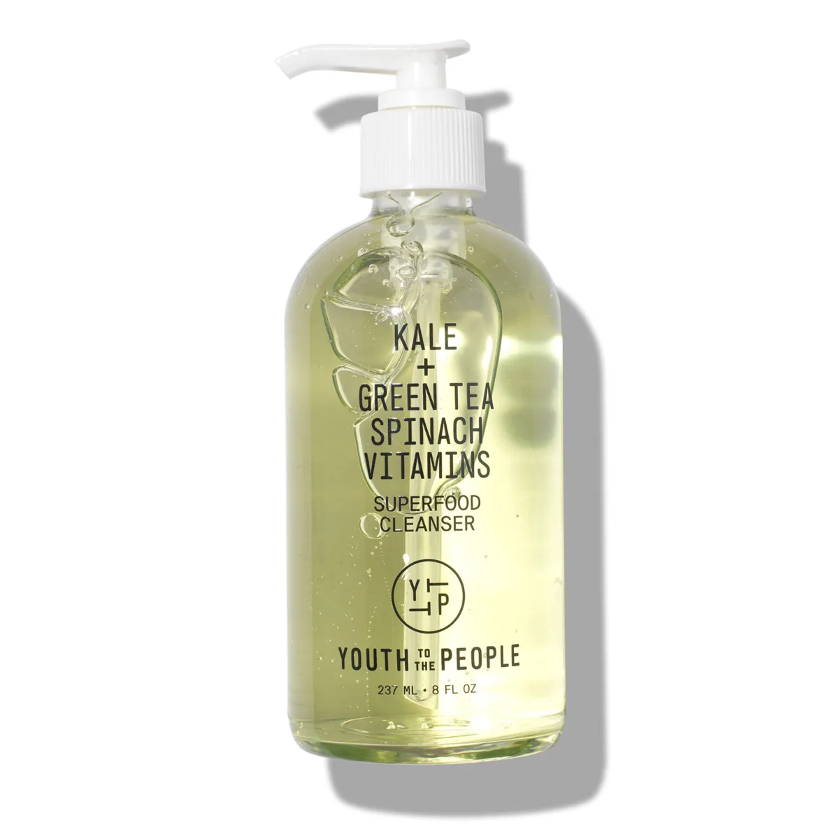 Youth to the People Kale + Green Tea Spinach Vitamins Superfood Face Cleanser in frosted bottle with green gel